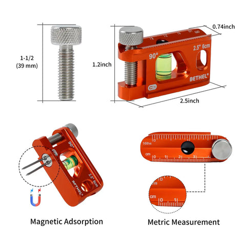 Conduit Torpedo Level With Magnetic Pipe Mini Level, 2.5 Inch Bubble Vial, V-Groove And Magnet Track, Aluminum Alloy Construction, Thumbscrews