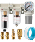 Air Pressure Regulator 1/4 NPT With Double Air Filter Water Separator And Dryer Auto Drain Plus Manual Drain 0-150 PSI