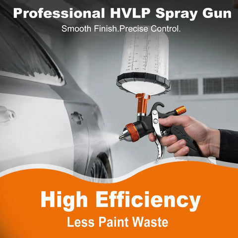 Top Shelf Hvp Spray Gun Kit Featuring Heavy Duty Aluminum And Disposable Cups With Multiple Precision Nozzles For Smoother Auto Paint Finishes That Truly Hit Different, showing professional HVLP spray gun and nozzle.