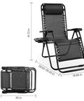 Zero Gravity Chairs Set Of 2 Portable Recliner Lounge Chairs unfolded and folded with dimensions, black outdoor design