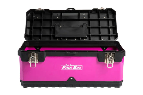 20 Inch Portable Steel Toolbox With Removable Organizer Tray, Metal Latches, Easy Carry Handle, Padlock Hasp, Powder Coated Steel