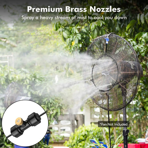 Outdoor Misting Fan Kit With 16.4 Ft Mist Hose For Patio And Backyard Cooling Portable Water Mister System With Independent Valve spraying mist