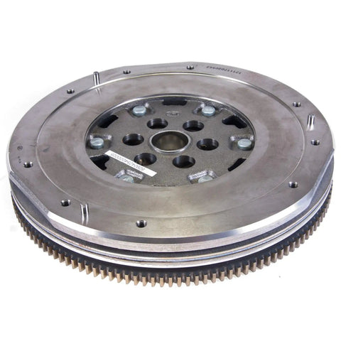 Straight Bolt Up Dual Mass Clutch Flywheel Replacement Fits 2011 To 2019 Nissan Juke Sentra 1.6L 4 Cylinder side view image showing metal construction.