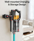 Wall-mounted Beast Mode Cordless Vacuum Cleaner With 650W Motor And 55KPa Suction 60 Minute Runtime on charging dock