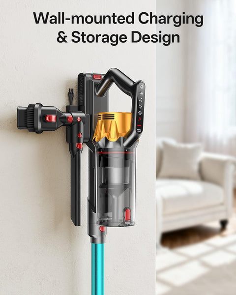 Wall-mounted Beast Mode Cordless Vacuum Cleaner With 650W Motor And 55KPa Suction 60 Minute Runtime on charging dock