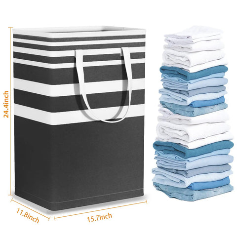 Three Pack 75L Collapsible Laundry Hamper Bins in Black, Waterproof with Extended Handles, Premium Cotton And Flax Fabric