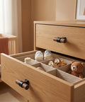 Professional Grade Black T Bar Cabinet Knobs Rustic Single Hole Zinc Alloy Drawer Pulls Solid Grip Furniture Handle Set Smooth Operation Dresser Home Refresh Essentials with open drawer showing baby items.