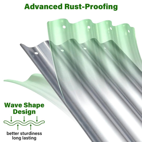 Galvanized panels showing wave shape design for Galvanized Raised Garden Bed For Outdoor Use 4 By 2 By 1 Foot Oval Design.