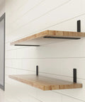 Set Of 4 Heavy Duty 6 Inch L Shaped Shelf Brackets Black Powder Coated Steel Quarter Inch Thick For Wall Mount Shelves installed