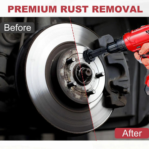 Wheel Hub Resurfacing Kit For Lug Studs And Brake Rotors With Pro Grade Rust Removal in action on rusty rotor with drill