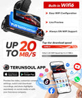 Three Channel 4K Front 4K Rear 1080P Cabin Dash Cam With Free 128GB Card, WiFi 6 capability and smartphone app features displayed