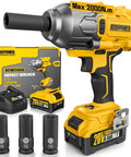 Heavy Duty Cordless Impact Wrench With Half Inch Drive Delivers A Badass 1500 Ft Lbs Of Breakaway Torque with kit components.