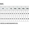Size chart for MFC-12 men's jackets, showing chest size from 32 to 78 across XS to 8XL, with height recommendations.