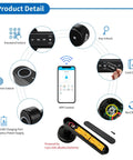 Diagram showing features of Smart Fingerprint Door Lock With WiFi Enabled And Free App Five In One Biometric Lock, including unlocking methods.