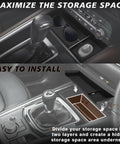Mazda CX5 Center Console Front Organizer Tray Storage Coin Holder Gear Shifter Inserts Armrest Box For 2022 2023 2024 2025 shown installed in vehicle interior.