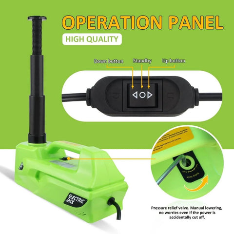 Electric Car Jack 5 Ton 12V Hydraulic Lift With LED Light And Built In Safety Hammer Lifting Range 6.1 To 17.7 Inches