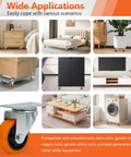 Built Tough Heavy Duty Three Inch Caster Set Of Four With Twin Straight Front Runners Paired With Nimble Rear Swivel Hubs Wrapped In Bright Orange Polyurethane For A Ridiculously Smooth Ride used on various furniture and carts.