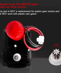 High Flow 1 Inch Water Softener Motor And Cam Gears Kit with red cap and wires showing metal gear teeth detail