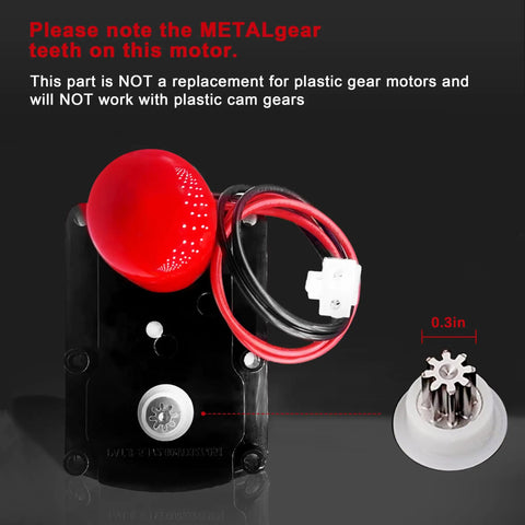 High Flow 1 Inch Water Softener Motor And Cam Gears Kit with red cap and wires showing metal gear teeth detail