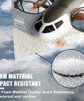 Triple Threat RC Drone For Land Sea And Air With 360 Flip And Three Driving Modes Collision Protection Foam Toy For Boys And Girls Remote Control Bomber Plane With Lit Lights Silver in flight above clouds, highlighting impact-resistant foam material.