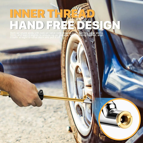 Using Two Pack 12 Inch Extended Reach Dual Head Air Chuck With 1/4 Inch FNPT on truck tire