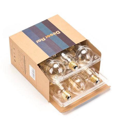 Box of 6 Pack Edison Light Bulbs With Squirrel Cage Filament, 60W, 2200K Amber Warm, 230 Lumens, ST58, E26 Base, Dimmable