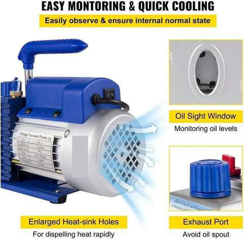 Professional 1.5 Gallon Vacuum Degassing Chamber With Heavy Duty Copper Pump for bubble free resin casting, featuring cooling fan and oil sight window.
