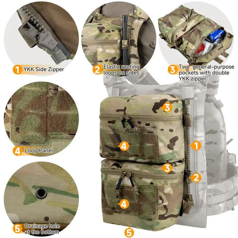 Tactical Zip On Back Panel Double Pouch Assault Modular Backpack for V5 Vest Made With 500D Nylon Lightweight Waterproof Gear