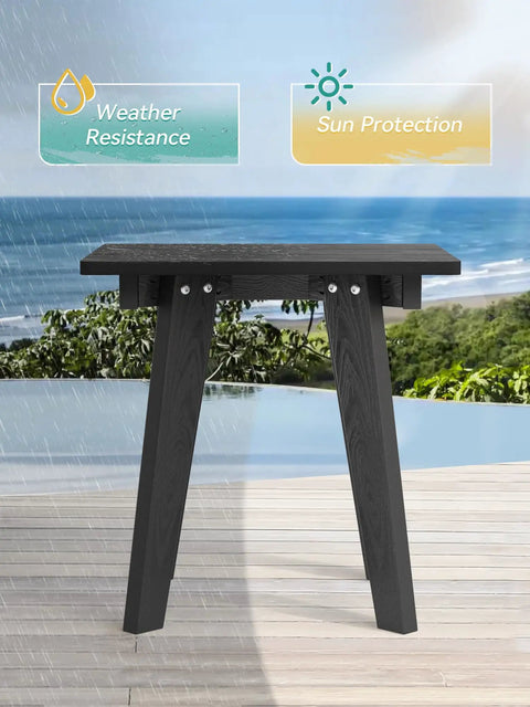 Weather Resistant HDPE Outdoor Side Table With Real Wood Grain Look for poolside, showcasing weather resistance and sun protection.