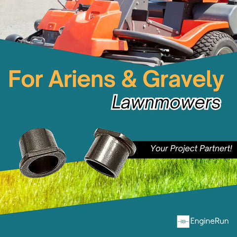 Pro Grade 2Pcs Flanged Bushings Compatible With Ariens Gravely Lawn Mower And Snowblower Tough Repair Oem Replacement 5500007 displayed on a green background with lawnmower.