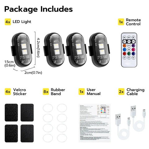4 Pack Wireless Rechargeable Magnetic LED Strobe Lights With Remote Control 8 Color USB Waterproof Anti Collision Car