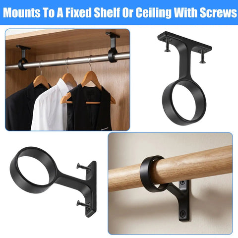 Two Packs One And A Quarter Inch Heavy Duty Closet Rod Brackets In Stainless Steel Rustproof Flange End Supports With Screws And Anchors.