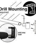 Drill mounting instructions for the Badass Double Curved Shower Rod With Hella Elbow Room, Heavy Duty Aluminum And Zinc mounting.