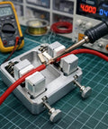 Beefy Aluminum Soldering Clamp For Quick PCB Fixes And Precise Wiring used for holding components during soldering process on workbench