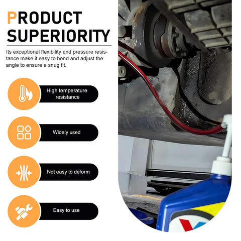 Smooth Operator Universal Transmission Fluid Pump For Quart Bottles, Composite Oil Transfer Tool With Third Hand Adapter, Heat Resistant Quick Fill Kit in use under a vehicle.