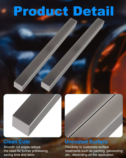 Two Pack 1 In By 1 In By 12 In Hot Rolled A36 Steel Square Bar Weldable Key Stock For DIY Projects shown in detail images.