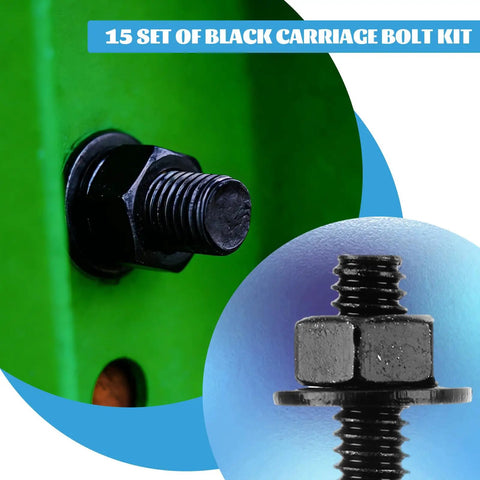 Beefy Black Carriage Bolt Kit Heavy Duty One Half Inch Diameter Eight Inch Length Includes Twelve Bolts Twelve Washers Twelve Nuts Galvanized For Fastening Accessories And Woodworking Projects shown in use on green surface