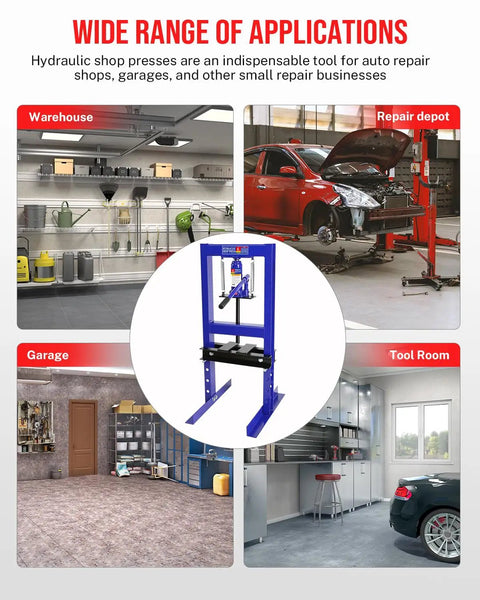 Beast 6 Ton Hydraulic Shop Press With Adjustable Height And H Frame Bearing And U Joint Adapter Heavy Duty Metalworking Tool For Auto Repairs Bending Straightening Installations And Press Fits in garage, repair depot, and tool room