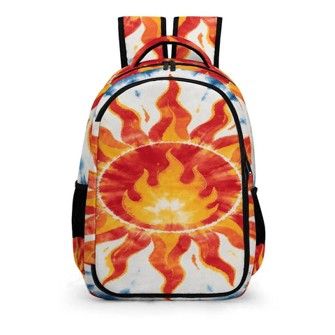 Front view of Blue Radial Tie Dye Sun Pattern Backpack Unisex Large Capacity Daypack Made From Durable Polyester Breathable Fabric