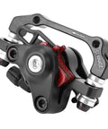 Kickass Mechanical Disc Brake Set For Front And Rear Road Bikes Supporting 160mm Rotors, close-up view of aluminum caliper.
