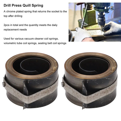 2 Pack Chrome Plated Bench Drill Press Return Springs 0.7 x 30 x 1400mm Quill Return Spring Replacement for Horizontal and Vertical Benchtop Drills Pro Grade Heavy Duty Lightweight Steel Smooth Return Durable, with drill press detail