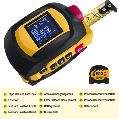 Pro Grade Laser Tape Measure With Integrated Crosshair Level 196 Ft Digital Range Finder Ip54 Waterproof Build Straight Shooting Layout Aid For No Fuss Job Site Work