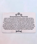 Stainless steel Techie Engineer Gift For Men Engineers Prayer Wallet Card with engraved prayer text and gear design, 8.5x5.4 cm.