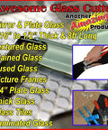 Awesome Glass Cutter for mirror, textured, stained, and fused glass shown with cutter and materials for home DIY projects.