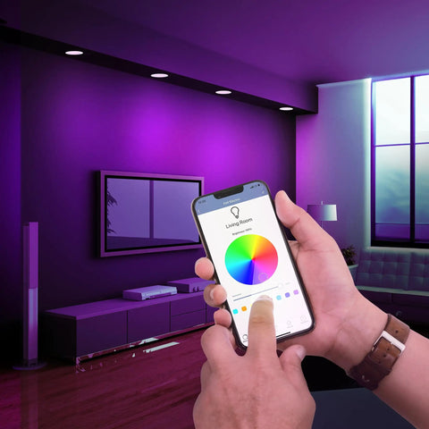 Smart Recessed 5 To 6 Inch LED Downlights With WiFi, Dimmable Color Changing control via phone app in living room