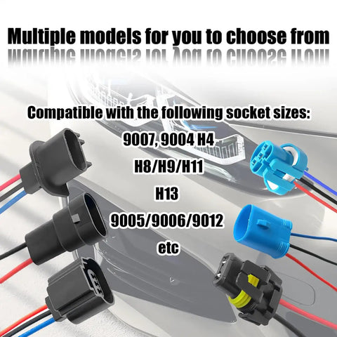 Rock Solid H13 Car Wire Adapter Connectors, multiple socket models, durable connectors for easy headlight swaps.