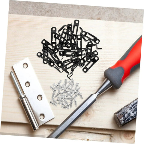 Dead Simple 30 Piece Heavy Duty Metal Furniture Joint Snap Connectors For Sofa Cabinet Assembly displayed with tools.