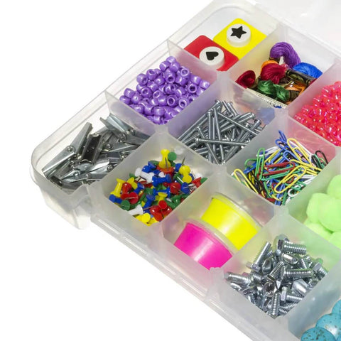 Portable Plastic Parts Storage Case With Hinged Lid And Five Adjustable Dividers Large Clear Organizer for small craft supplies