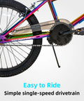 Gemsbok 20 Inch Kids BMX Bike for Boys and Girls Ages 7 to 12, oil slick finish, single-speed drivetrain, rear wheel view