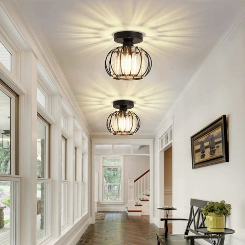 Two Pack Semi Flush Mount Ceiling Light Fixture With Lit Crystal Chandelier Style Modern Mini Indoor Ceiling Lamp For Bathroom Hallway Foyer Porch And Closet Black Rustic Glam